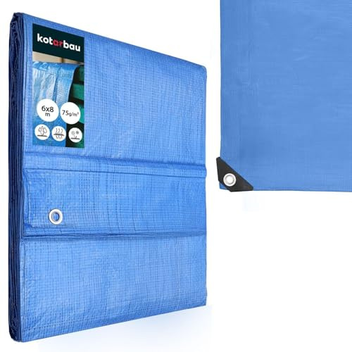 KOTARBAU® Plane - 75 g/m2 - Abdeckplane - 6 x 8 m - Schutzplane - Stark & Dick - Universal - Wasserdicht - Blau