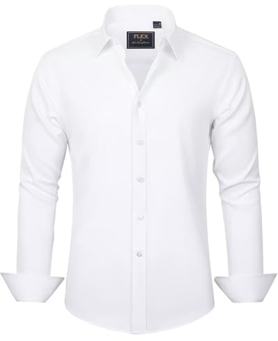 J.VER Herren Hemd Unifarben Stretch Langarm Männer Hemden Regular Fit Herrenhemden Freizeithemden Bügelleichtes Businesshemd Anzug Hemd,Weiß,M