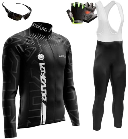 Herren Langarm Fahrrad Trikot Set,Rennrad Trikot Herren Set,Langärmliges Fahrradtrikot Hose + Halbfinger Fahrradhandschuhe... (9,L)