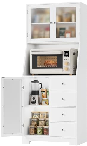 HOCSOK 163cm Küchenschrank, Buffetschrank mit Arbeitsplatte, Vorratsschrank Küche mit 3 Türen und 4 Schubladen, Hochschrank Küche für Wohnzimmer Esszimmer Bar, Weiß