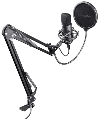 Trust Gaming 22400 GXT 252 Emita Plus Studio USB Mikrofon mit Arm und Popfilter, mit Nierencharakteristik für PC, PS4 und PS5, Streaming, Podcast, Voice-over - Schwarz