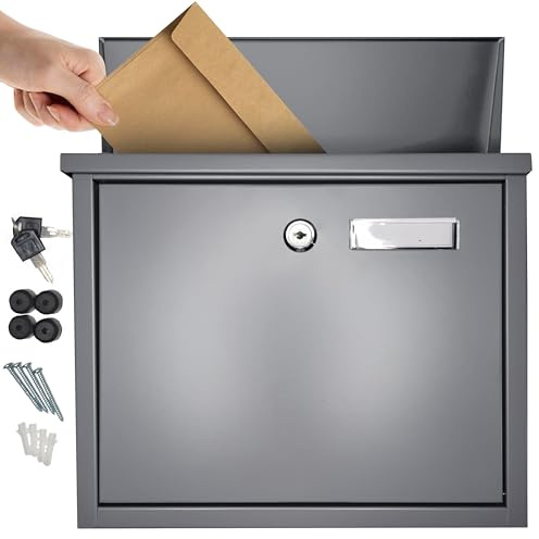 FURNISHED Briefkasten aus verzinktem Stahl, grau, abschließbar, groß