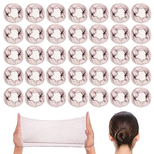 URAQT Haarnetze, 35 Stück Unsichtbare Elastische Dutt Haarnetz Nylon,Braun | Dutt Haarnetz, Nylon Haarnetze für Frauen, Mädchen, Haarknoten Herstellung, Ballett Tänze