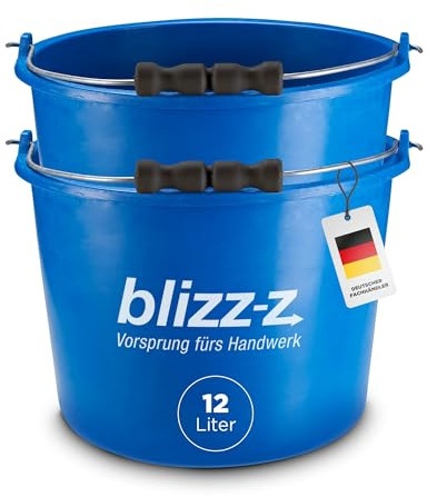 blizz-z Baueimer mit Kunststoffgriff Ø30 cm x 24 cm (12 Liter) blau in Profiqualität (2 Stück | Stabiler Mörteleimer, Betoneimer, Kübel, Putzeimer mit Griff | Made in EU