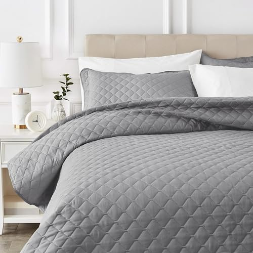 Amazon Basics Übergroße Steppdecke mit Prägung, 170 x 210 cm, Dunkelgraues Diamantmuster