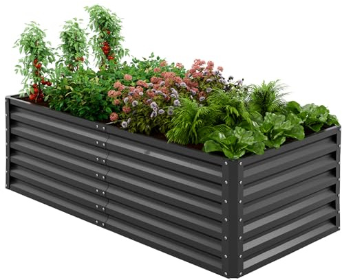 Amopatio Hochbeet Metall, Pflanzbeet Hochbeete für Garten, 180x90x60 cm, Hochbeete-kit 970 L für Gemüse Blumen Sukkulenten Kräuter, Blumenbeet & Pflanzentrog, Verzinkter Stahl, Schwarz