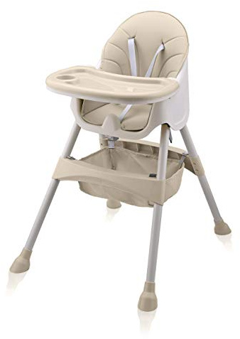 Baby Vivo Hochstuhl 2in1 Baby Kinder Babyhochstuhl Kombihochstuhl - Abnehmbares Verstellbares Tablett - mit Hängekorb - Oscar in Beige