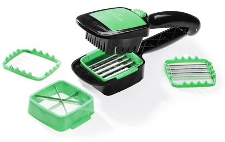 Genius Nicer Dicer Quick - Gemüseschneider, Schneidegerät, 5-tlg. Set, Würfelschneider, Scheibenschneider, Handschneidegerät, Grün