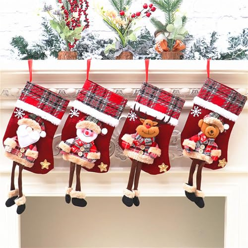 Lonsien Nikolausstrumpf klein 4 STK Nikolausstiefel Personalisiert 3D Weihnachtsstrumpf Geschenkbeutel Weihnachtssocken zum Befüllen zum Aufhängen für Weihnachten Kamin, Schaufenster