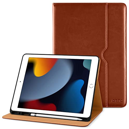 DTTO Hülle für iPad 9./8./7. Generation 10,2 Zoll 2021/2020/2019, Premium Leder Geschäft Folio Ständer Cover mit Stifthalter - Auto Wachen/Schlafen und Mehrere Betrachtungswinkel, Dunkelbraun