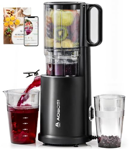 AOBOSI Slow Juicer mit 135 mm großer Einfüllöffnung, 200 W Kaltpress Entsafter mit Rückwärtslauf & Dreifachfilter, BPA-frei & leise, ideal für frischen Saft aus Obst und Gemüse