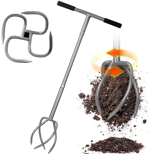 Walensee Gartenkralle mit 4 Zinken Kultivator Erdkralle und Handgriff Gardenclaw Twist Tiller Vertikutierer und Unkrautentferner in einem Gerät höhenverstellbar Gartenfräse für Gartenbeet