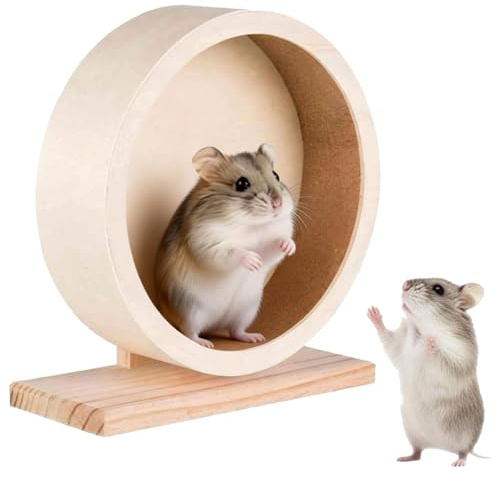 Tkxjry 15cm Leise Laufrad für Hamster, Kleintierzubehör Laufrad mit 2 Anti Rutsch Pads, Holzlaufrad, Nagerlaufrad