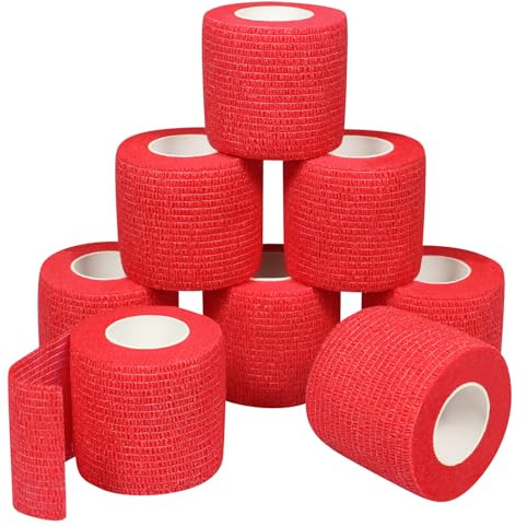 QiGui 8 Rollen Selbsthaftende Cohesive Bandage Haftbandage Verband Fixierverband elastische Binde Pflasterverband Für Finger, Hand, Zehen Und Füße 5cm X 4.5m (Rot)