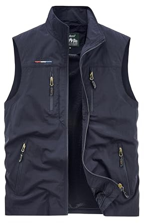 Oralidera Herren Outdoor Weste mit Vielen Taschen Anglerweste Safariweste Jagdweste Multifunktionsweste Freizeit Ärmellose Jacke Leicht Sommer Weste