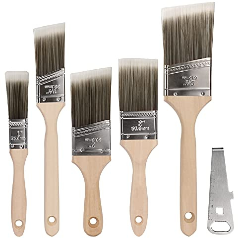 NANAPLUMS Malerpinsel 5er Set, Hochwertiger Lackierpinsel mit Farbdosen Öffner für präzise Malerarbeiten - Pinsel Acrylfarbe für alle Untergründe - Praktischer Pinselset Maler ohne Borstenverlust