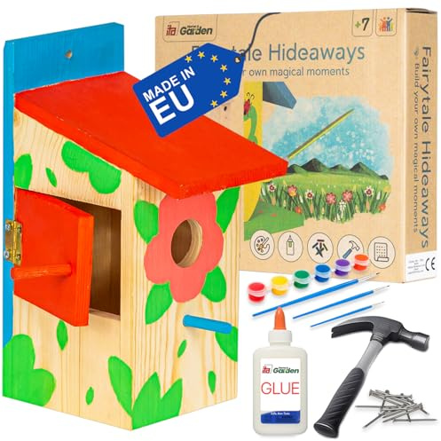 ITA DIY Nistkasten zum Zusammenbauen und Bemalen TreeTopTreat - Vogelhaus Komplett Bausatz mit Hammer, Nägeln, Farben zum Bauen und Malen für Kinder - Bastelset für Jungen & Mädchen - Vogelhäuschen
