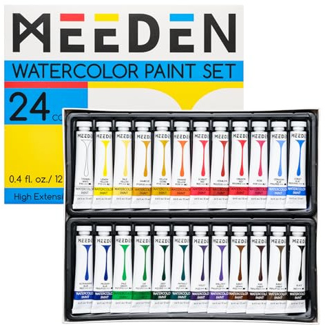 MEEDEN Aquarellfarben Tuben: Wasserfarben Set mit 24 Tuben (0,4 oz/12 ml) | Flüssige Farben / Tuben (0,4 oz/12 ml) Malfarben Ungiftige Farben für Künstler Erwachsene Hobbymaler Aquarellmalerei