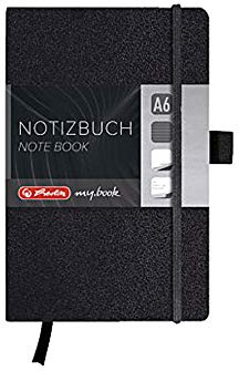 herlitz my.book Classic Collection Notizbuch A6 Lederoptik, liniert, Cover Schwarz, Papier creme, 96 Blatt, 80g/m², mit Stiftlasche und Leseband