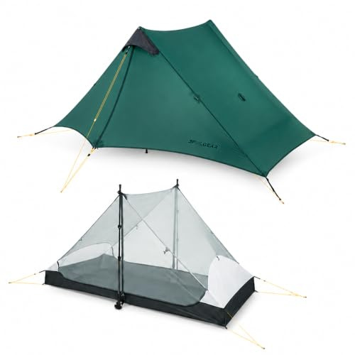 3FULGEAR Lanshan 2 Ultraleichtes 2-Personen-Zelt, 3/4 Saison 15D Silnylon Stangenloses Rucksackzelt für Camping, Wandern & Bergsteigen