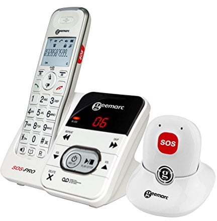 Geemarc Amplidect 295 SOS Pro - Verstärktes schnurloses Telefon und Notruf-Medaillon mit Anrufbeantworter und großen Tasten für Senioren - Geringer bis mittlerer Hörverlust - Version DE