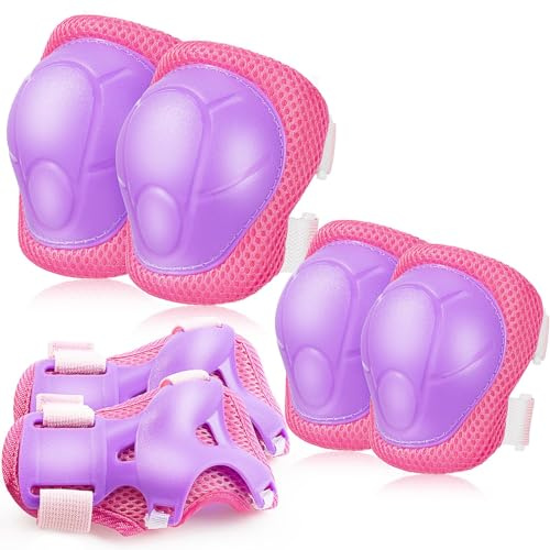 Knieschoner Kinder Schoner Inliner Protektoren: [6er Set] Schützer Inline Skates Knieschützer Skateboard SchutzausrüStung Knie und Ellenbogenschützer für Kinder (Fuchsie, Small(3-8 Jahre))