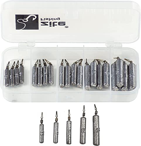 Zite Fishing Drop-Shot Blei-Sortiment in Angel-Box - 25 Stück Stab-Bleie - Angelblei-Set 3,5-14g - Einfach Einclippen