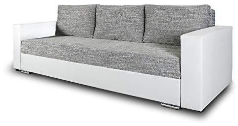 Sofnet - Schlafsofa Bird mit Bettkasten und Chromfüßen (D511 + Berlin 01) | Sofa mit Schlaffunktion, Klappsofa, Schlafcouch, Kunstleder, Strukturstoff, große Schlaffläche, modernes Design