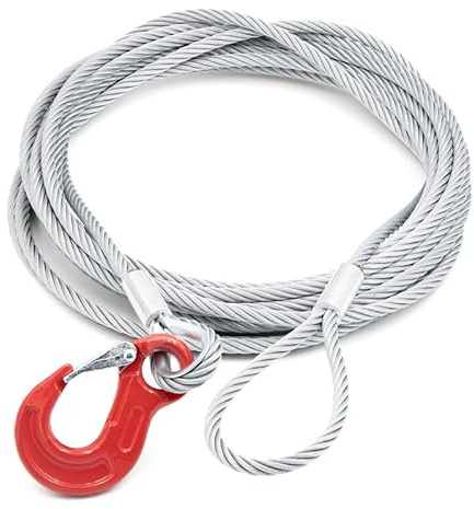 ALFA LOGISTIK Anschlagseil 8mm Durchmesser 5m Länge mit Haken und Öse - Drahtseil mit Haken - Stahlseil mit Ösen und Haken - Zuverlässiges Forstseil