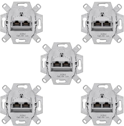 Rutenbeck 5 x UAE - Cat. 6A iso Anschlussdose, 10 Gbit/s, 2-fach RJ45 | 136104070, Universal-Netzwerkdose für Unterputz-Einbau, geschirmt, Datendose LAN, für Cat.6 & Cat.7 Kabel