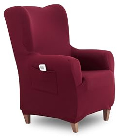 Textilhome Ohrensessel Bezug 1-Sitzer Jacquard Stretchhusse für Ohrensessel, Elastischer Ohrensesselbezug & Überzug, Sesselschoner Waschbar, Rot 70–100 cm