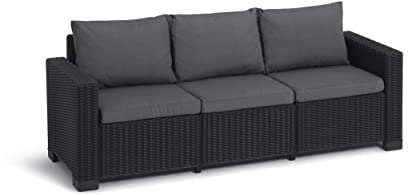 Allibert Amazon California 3-Sitzer anthrazit, Version 2022 - Rattanoptik, wetterfest, Garten, Outdoor