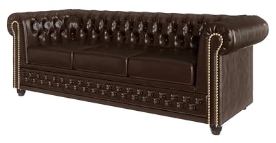 S-Style Möbel George Sofa 3-Sitzer Chesterfield-Sofa für Wohnzimmer Lounge Couch Aus Veganem Leder Möbel Freistehende Polster Sofas & Couches Couchgarnitur Braun 203 x 86 x 72 cm