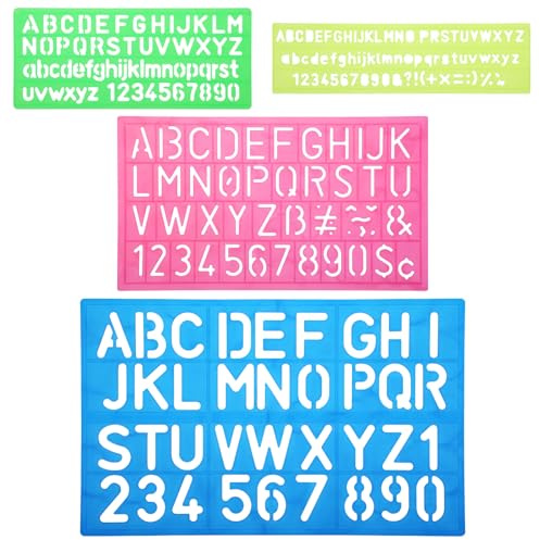 Molain Buchstabenschablonen-Set, Kunststoff-Zahlen und Alphabet, Lineal, Malen, Lernen, Scrapbooking und Bastelarbeiten, 4 Stück