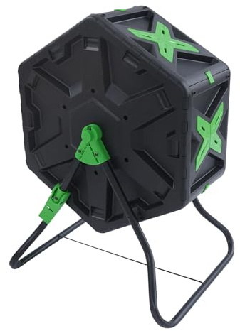 Trommelkomposter Metall mit 70L Großvolumen, Einkammer Komposter mit 360° Drehsystem, Trommel-Komposter, Schnellkomposter für Haushalte und Gärten, Schwarz + Grün