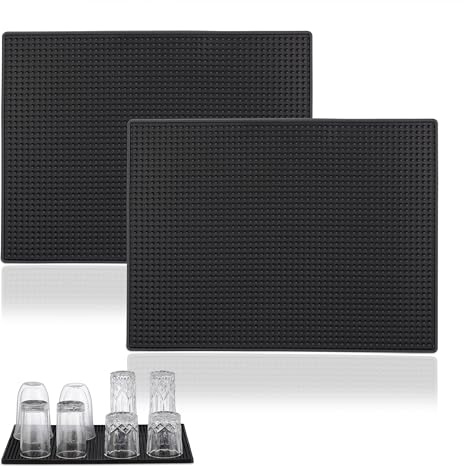Relaxdays Barmatte 2er Set, mit Noppen, 40 x 30 cm, Abtropfmatte aus PVC, Geschirr trocknen, für Bar und Spüle, schwarz