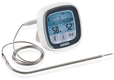 Leifheit digitales Bratenthermometer, Grillthermometer mit voreingestellten Garstufen und Timer, magnetisches Fleischthermometer für den Backofen, Thermometer inklusives Batterien, für perfektes Garen