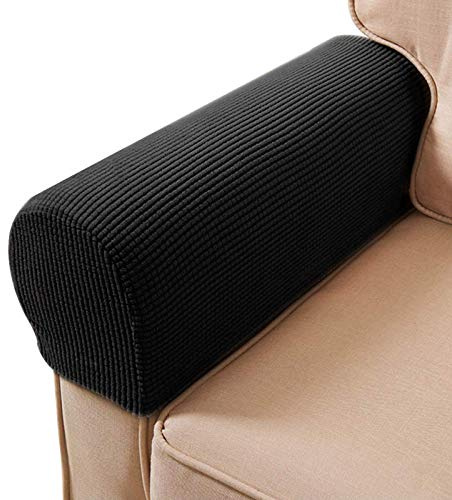 ESRISE Armlehnen-Stuhlbezüge, Stretch-Sessel, Couch, Armlehnenbezug, rutschfest, Spandex, Polyester, Sofa-Stuhl-Armkappen, Schonbezüge für Möbelschutz, 2er-Set (Schwarz 2)