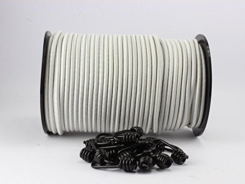 8mm Expanderseil weiß 20m + 10 Spiralhaken Gummiseil Planenseil Haken Seil