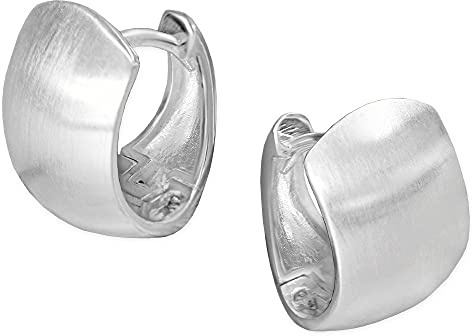 CLEVER SCHMUCK Silberne Damen Creolen schlicht 14 mm breite Form leicht oval matt Rückseite glänzend 925 Sterling Silber im Schmucketui creme