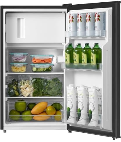 Comfee RCD80DK3(E) Kühlschrank mit Gefrierfach, 80L Kleiner Kühlschrank, Obst- und Gemüsefach, 84.5 cm H, 47.5 cm B, 110 kWh pro Jahr, Einstellbare Temperaturregelung, Verstellbare Füße, Schwarz