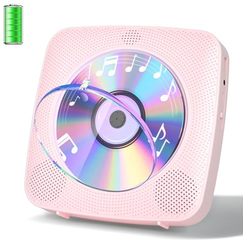 Gueray Desktop CD Player Bluetooth CD-Spieler mit Lautsprechern für Zuhause 1800mAh Tragbarer CD-Player mit AUX USB Kopfhörer Jack FM Radio mit Fernbedienung Staubschutz LCD Display für Kinder-Rosa