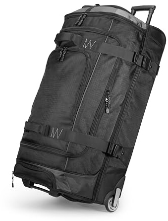 Amazon Basics Reisetasche mit Rollen, 105L, Leichter und Langlebiges Trolley aus Ripstop-Gewebe, Großes Fassungsvermögen mit Teleskopgriff, Ideal für Reisen, Arbeit und Freizeit, Schwarz