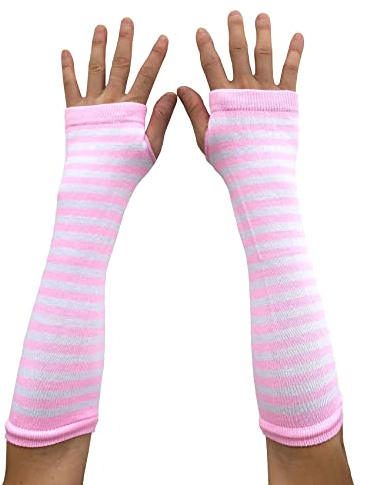 AUSUAYA Gestreifte Handschuhe, lang, fingerlos, gestrickte Armstulpen für den Winter, für Punk, Rock und Cosplay, Gothic, Halloween-Party, GB-WM-S-G5
