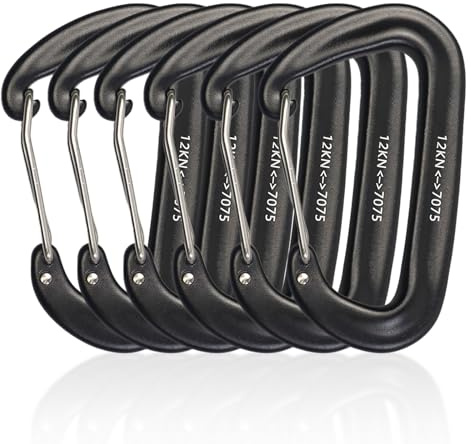 6 Stück Alu Karabinerhaken 12KN(1200KG) Karabiner für Hängematte | Leichte Outdoor Karabine Carabiner Clip für Rucksack, Schlüsselanhänger, Karabiner für Befestigung, Organisation