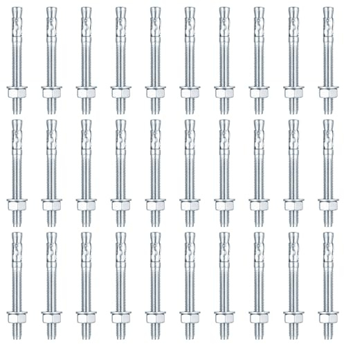 30 Stück Bolzenanker M10, Betonanker Schwerlastanker Schwerlastdübel M10 x 100mm, Verzinkt Ankerbolzen für Geländer Fenster Maschinen Balken Ankerschrauben Muttern Set