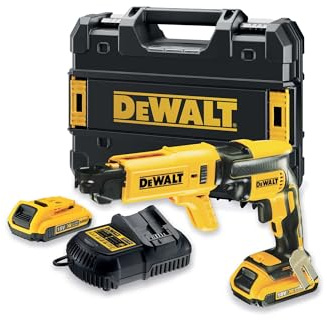 Dewalt 18 Volt Akku-Magazin-Trockenbauschrauber DCF620D2K (bürstenloser Motortechnologie, elektronische Motorbremse, Schraubtiefenanschlag, Magazinvorsatz, 2x 18 V / 2 Ah Li-Ion Akkus, Ladegerät)