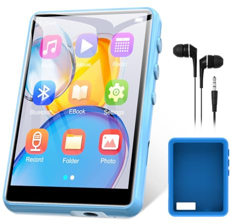 ZAQE 64GB MP3 Player Bluetooth 5.3 Stabil, 2.4 Touchscreen MP3 Bluetooth Tragbarer, HiFi Mp3 Player mit Lautsprecher, FM Radio, Diktiergerät, Inklusive Kopfhörer, Unterstützt bis zu 128GB (Blau)