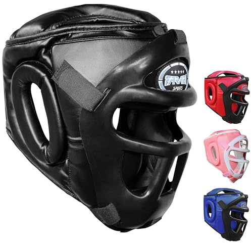 Kopfschutz Boxen 2-in-1 – Verstellbarer Kampfsport Helm mit abnehmbarem Gesichtsgitter Vollgesichtsschutz kopfschutz für MMA, Muay Thai, Kickboxen, Sparring | Männer & Frauen (S, Black)