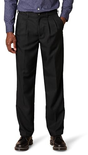 Amazon Essentials Herren Anzughose mit Falte und Erweiterbarem Bund, Klassisch Geschnitten, Schwarz, 42W / 32L
